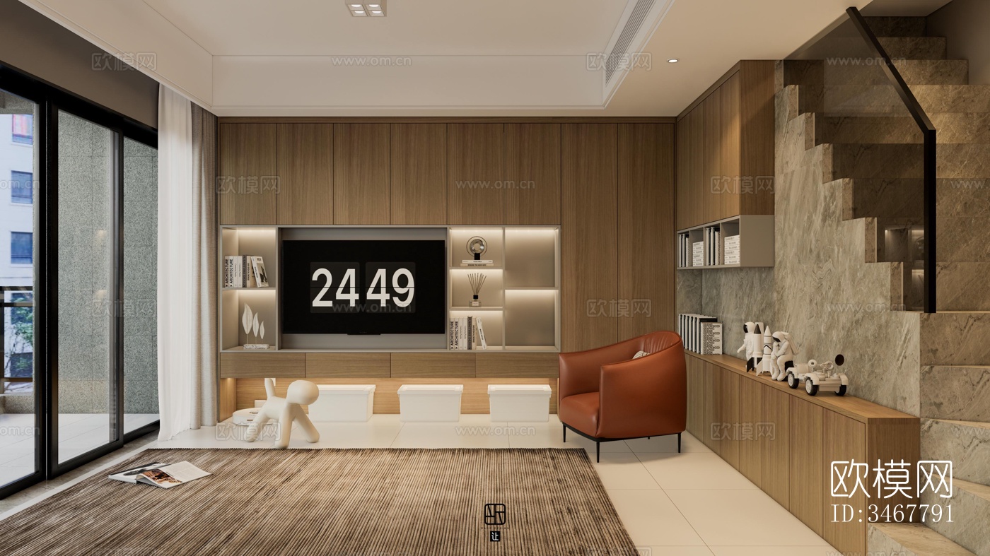 现代大平层效果图下载（渲染图13）