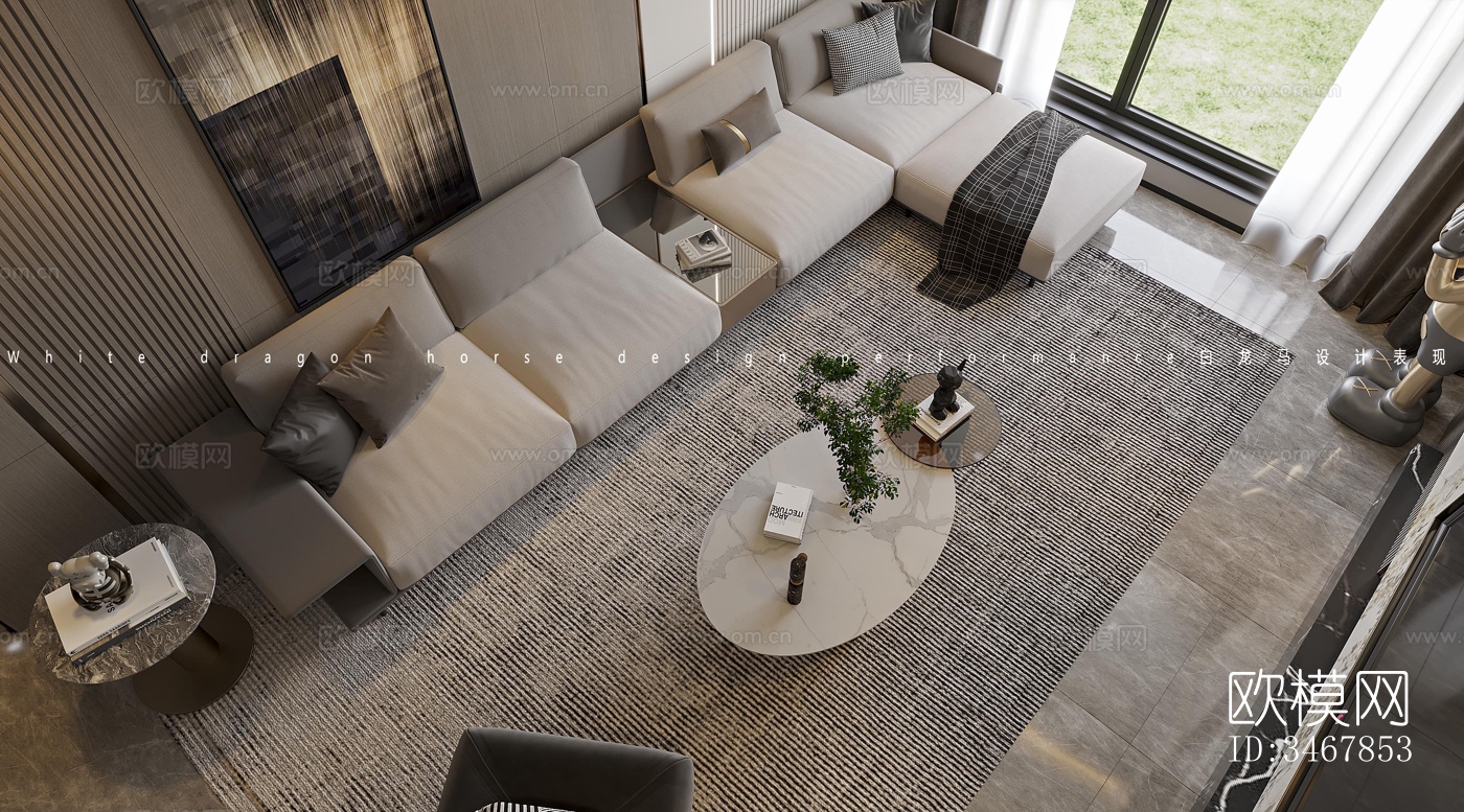 现代大平层效果图下载（渲染图3）