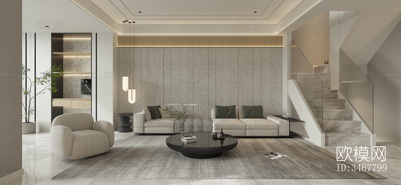 现代大平层效果图下载（渲染图7）