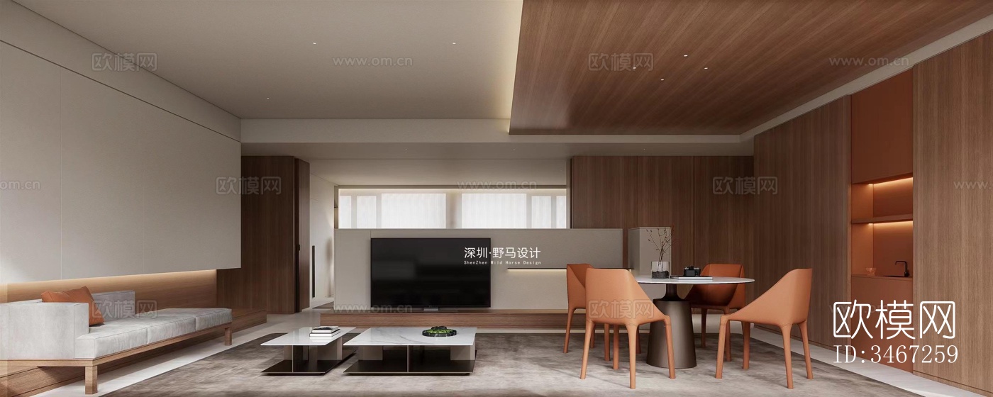 现代大平层效果图下载（渲染图3）