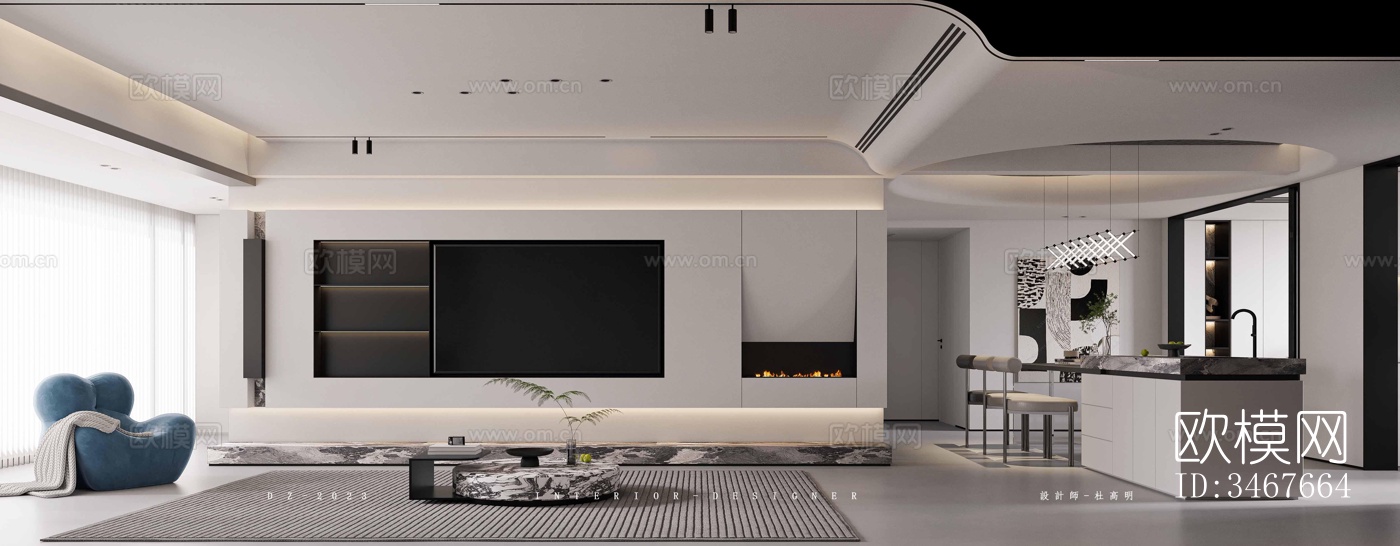 现代大平层效果图下载（渲染图2）