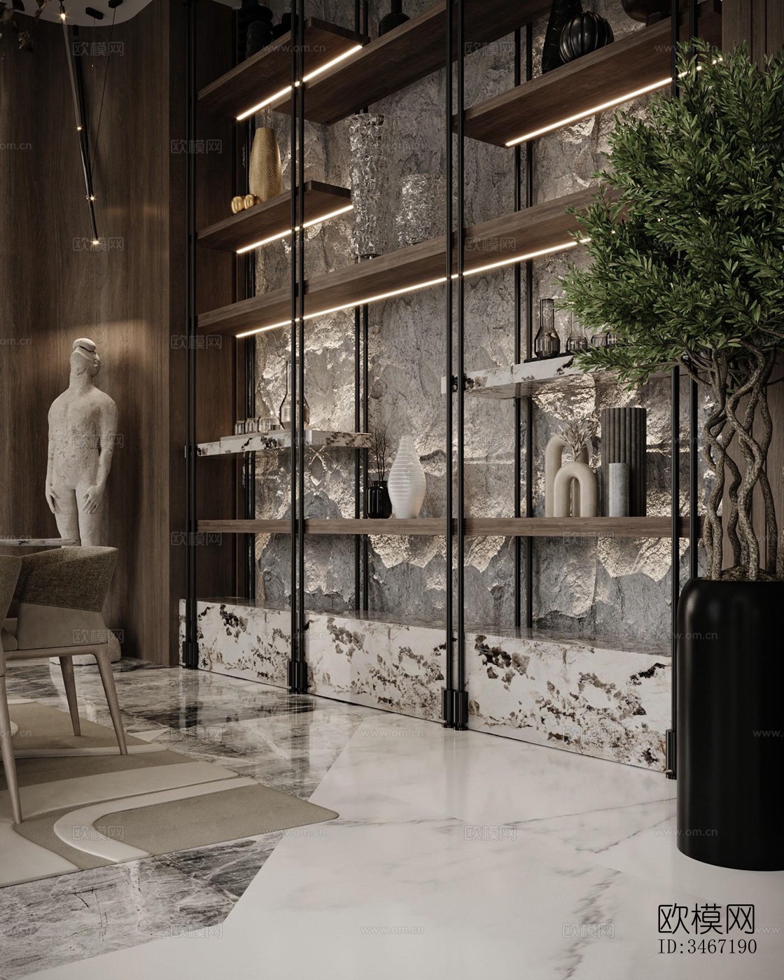 现代大平层效果图下载（渲染图8）