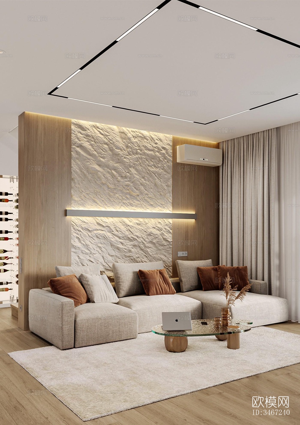 现代大平层效果图下载（渲染图1）