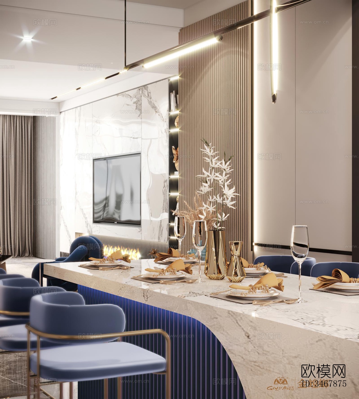 现代大平层效果图下载（渲染图6）