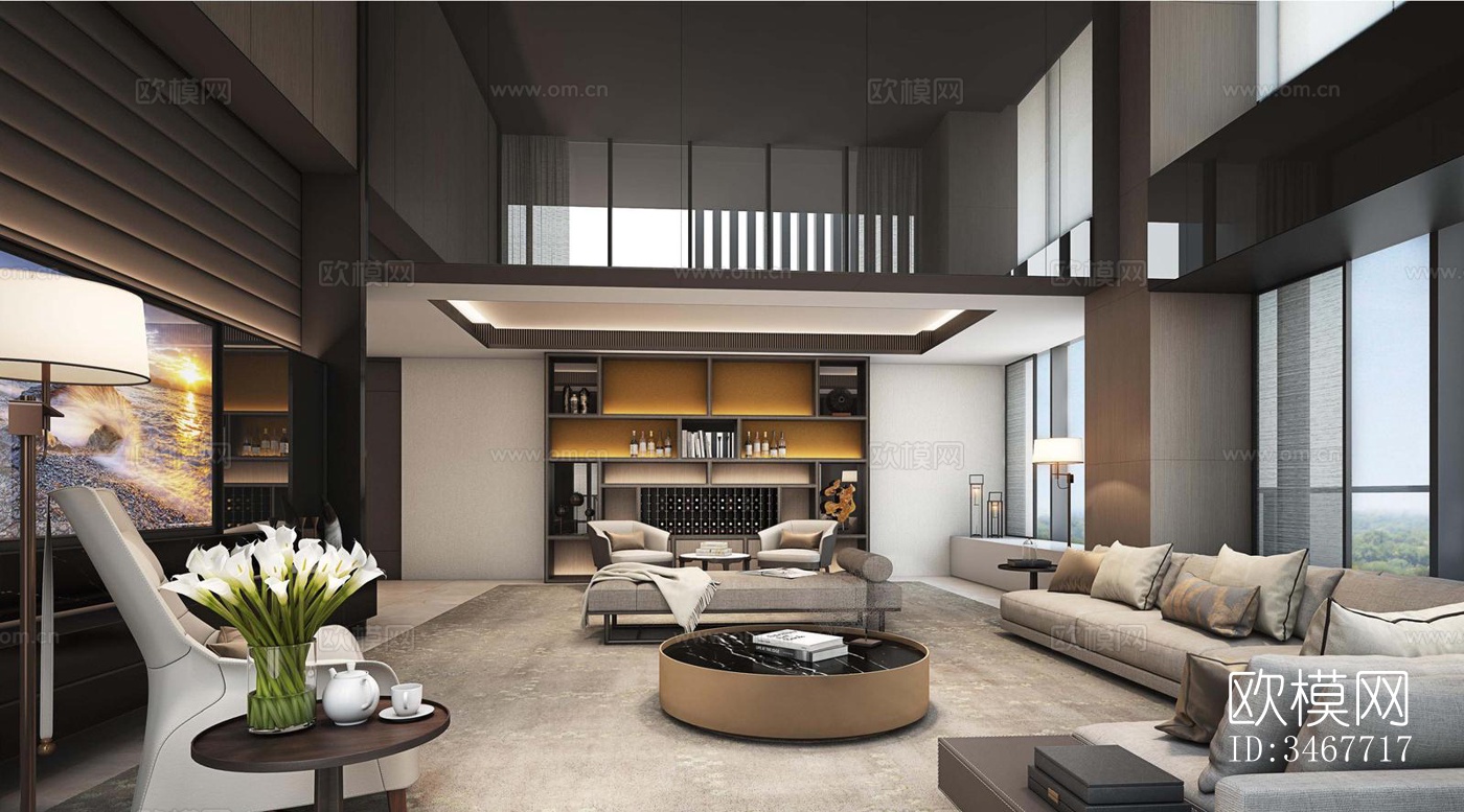 现代大平层效果图下载（渲染图8）