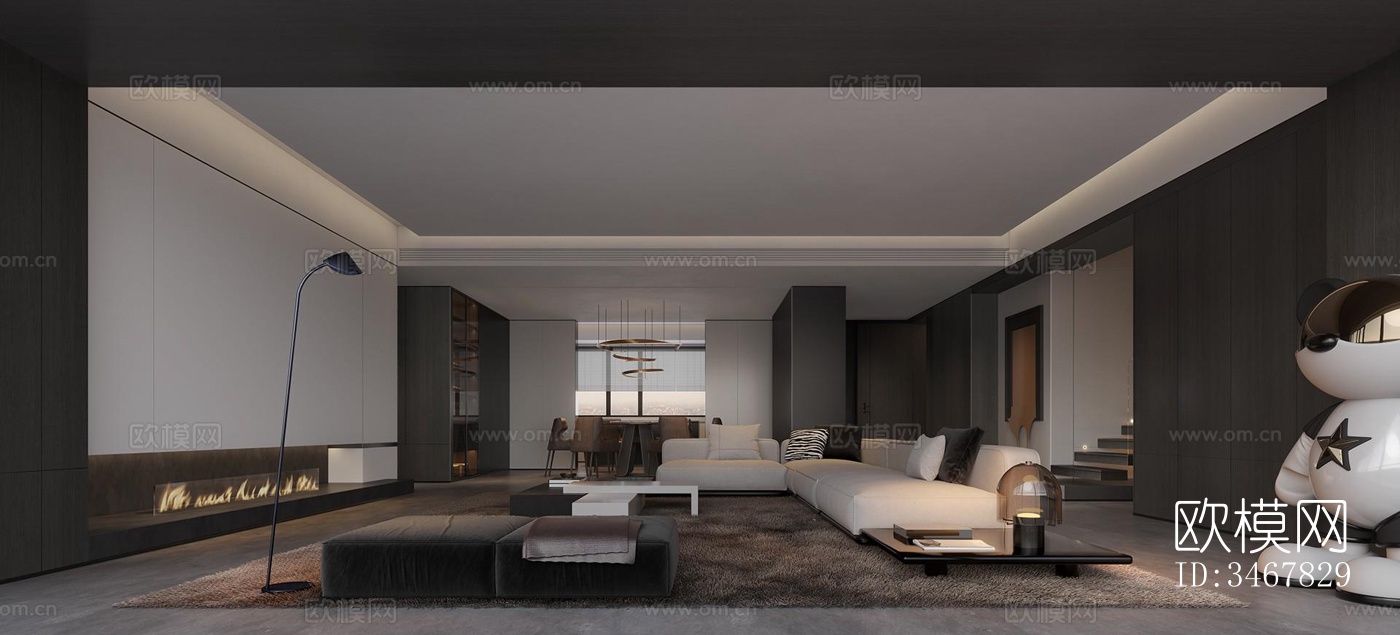 现代大平层效果图下载（渲染图2）