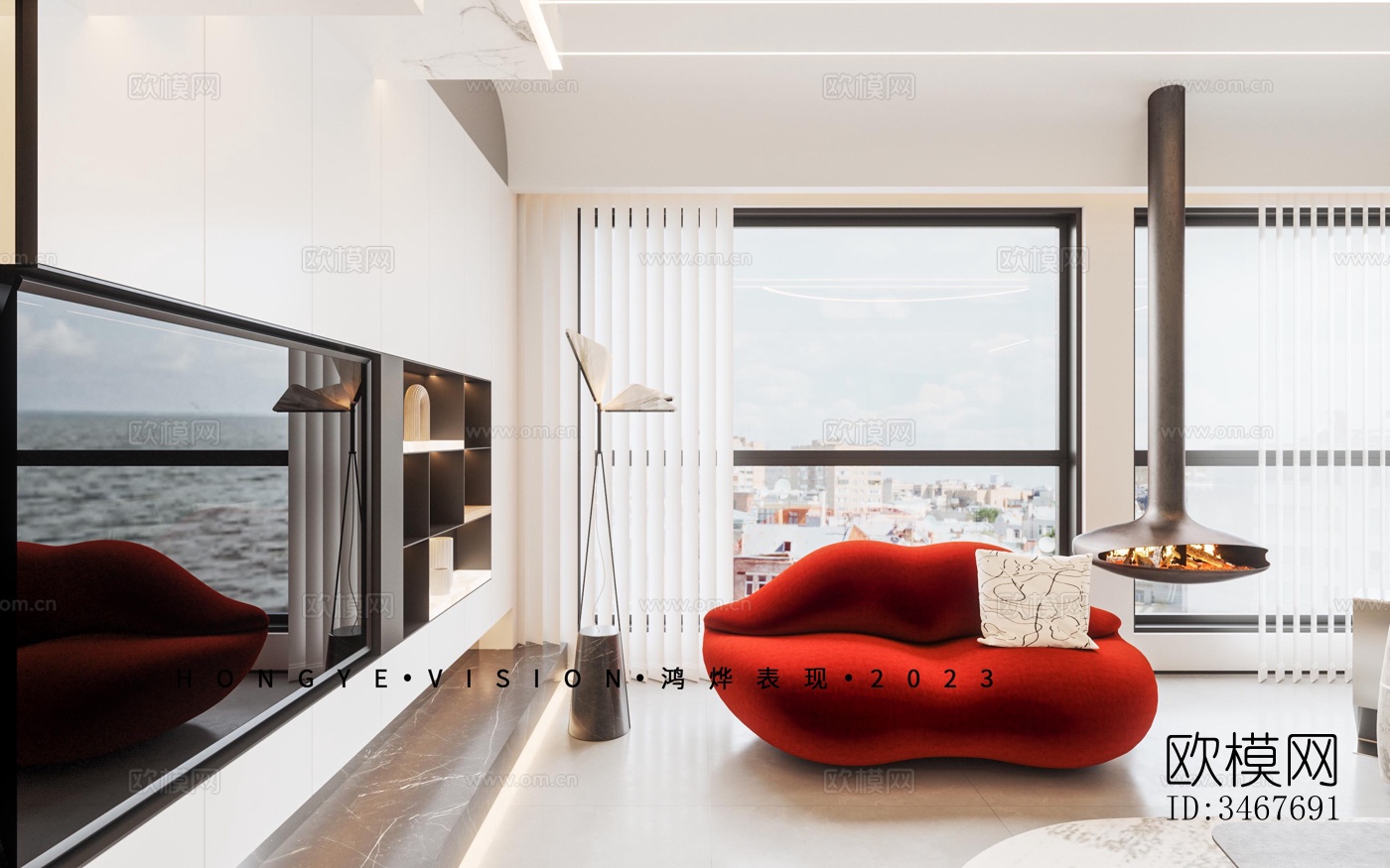 现代大平层效果图下载（渲染图8）