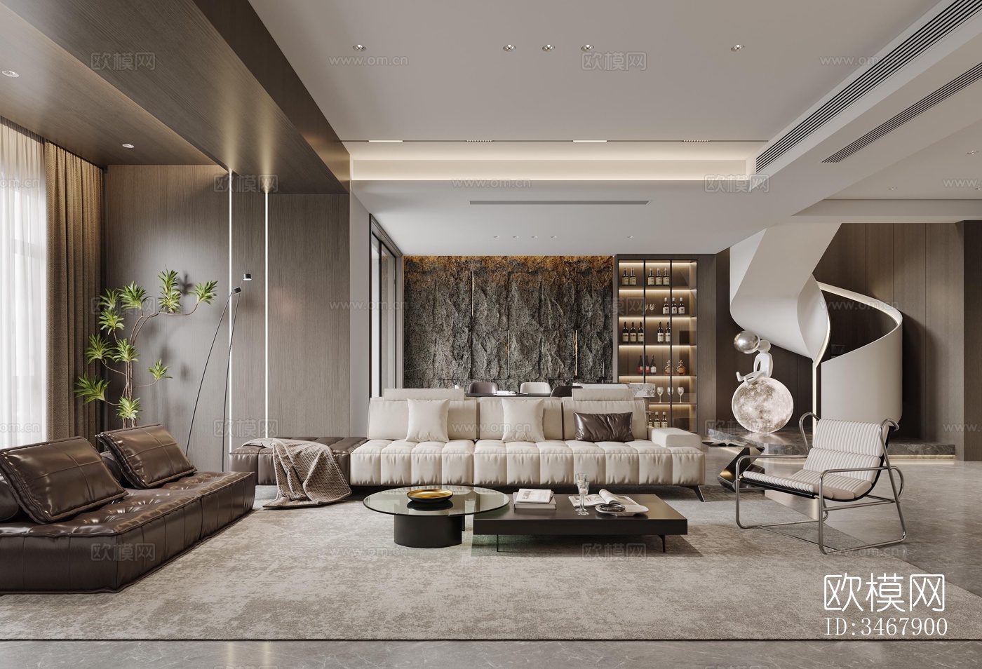 现代大平层效果图下载（渲染图1）