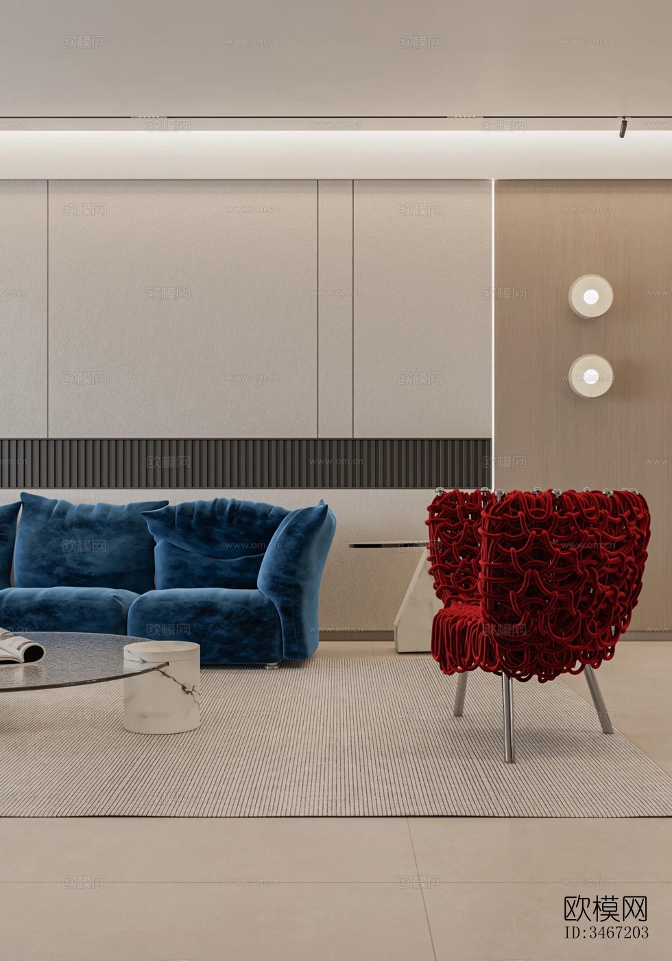 现代大平层效果图下载（渲染图7）