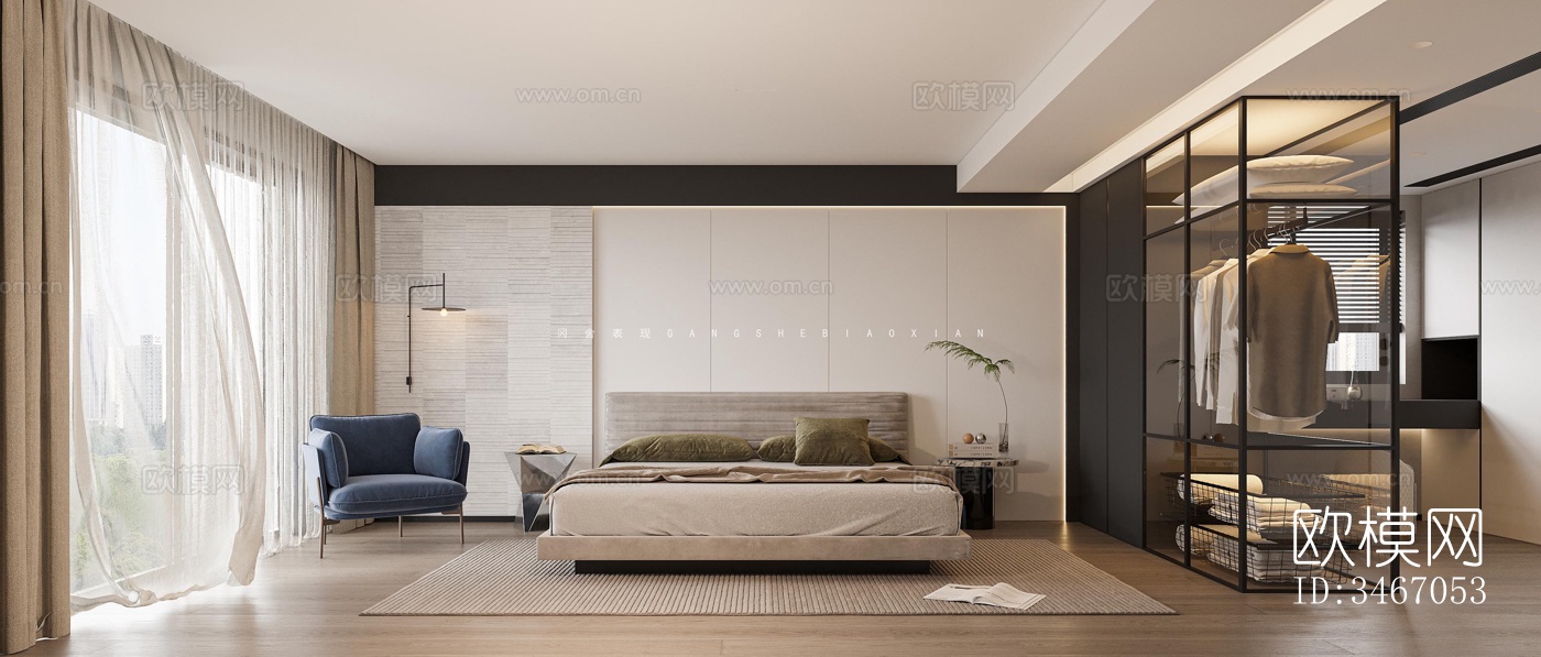 现代卧室效果图下载（渲染图1）