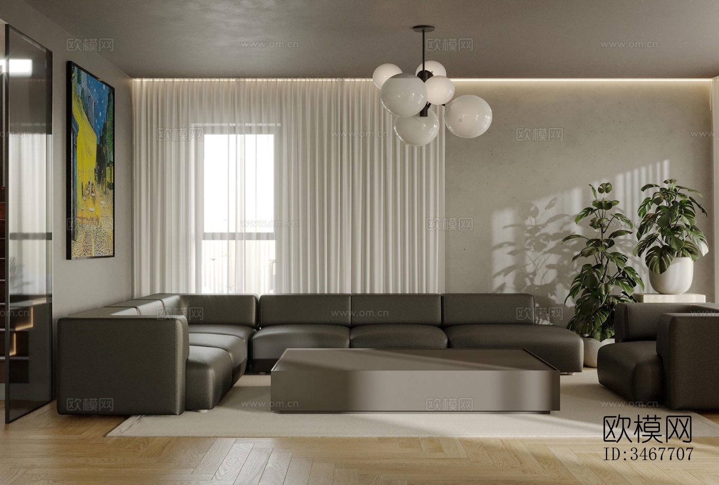 现代大平层效果图下载（渲染图2）