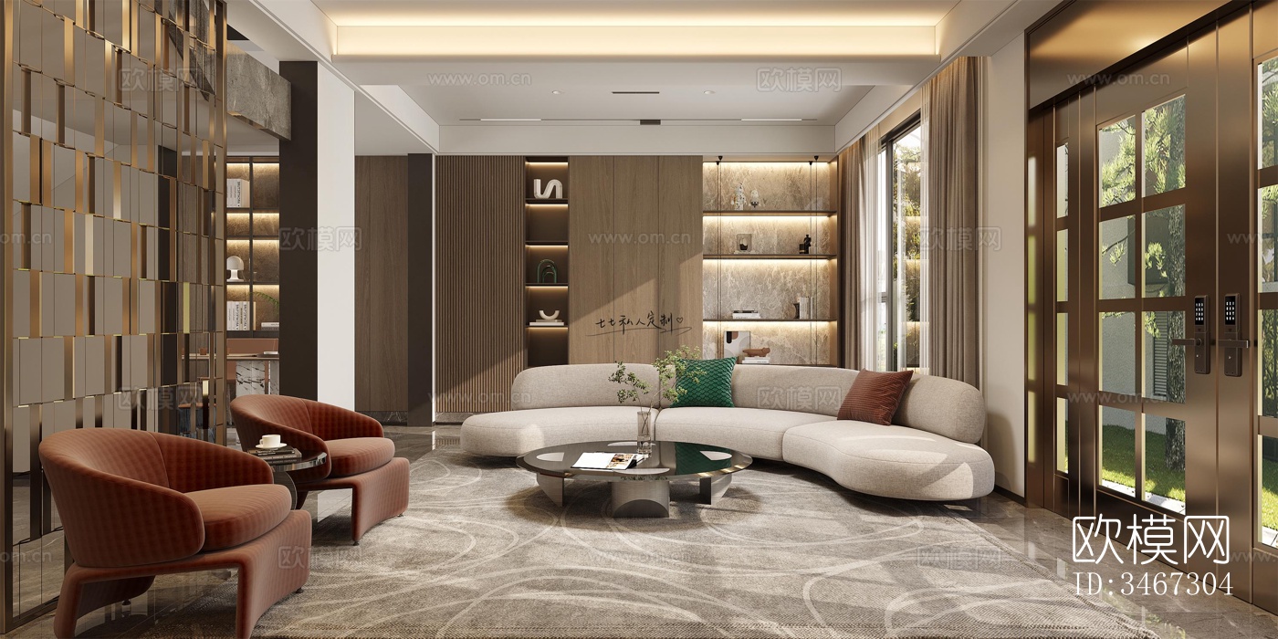 现代大平层效果图下载（渲染图7）