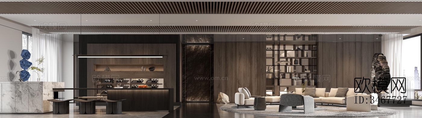 现代大平层效果图下载（渲染图2）