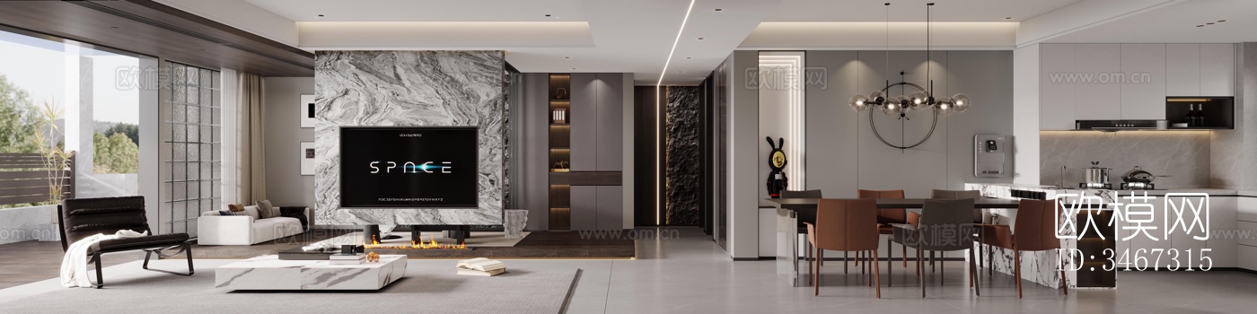 现代大平层效果图下载（渲染图5）