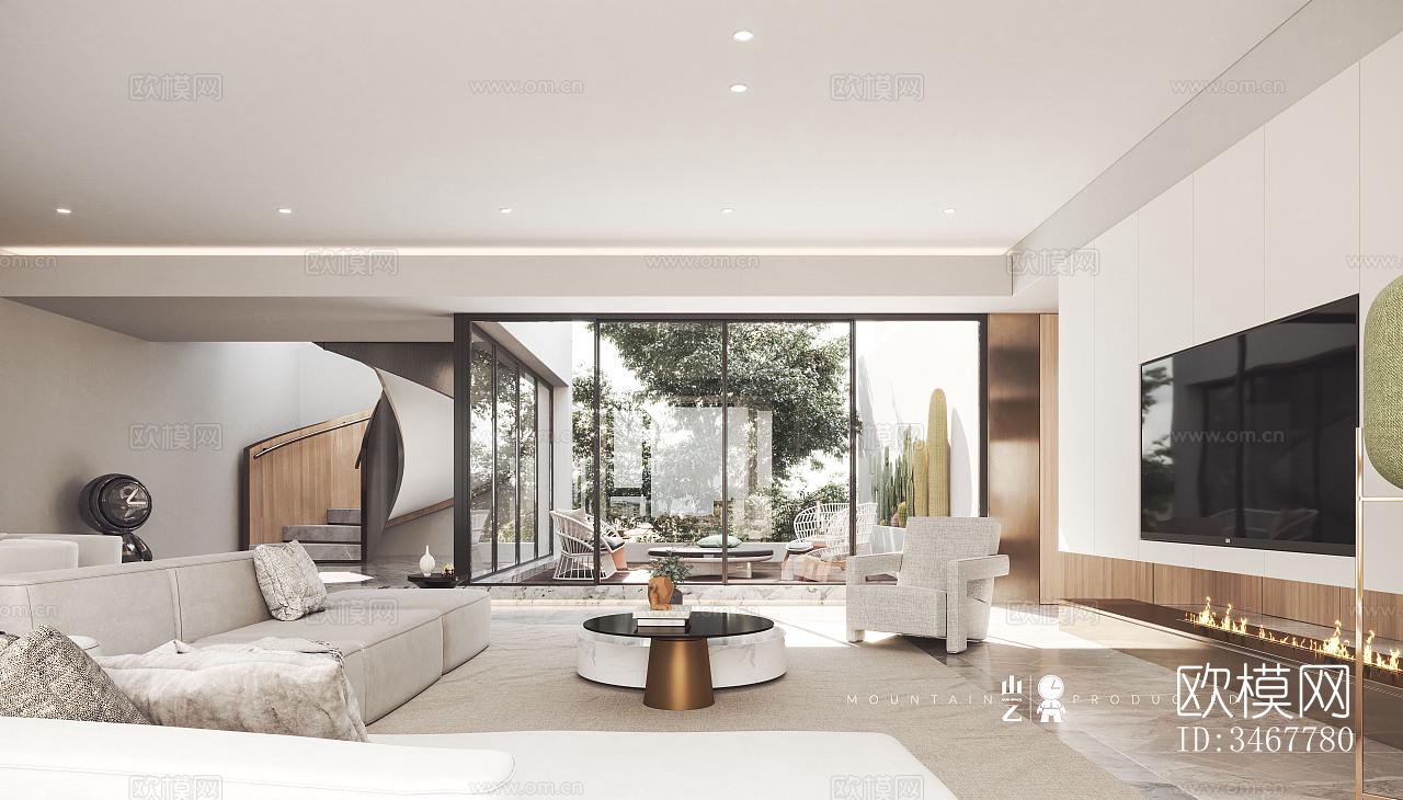 现代大平层效果图下载（渲染图2）