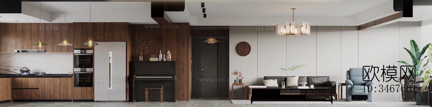 现代大平层效果图下载（渲染图3）