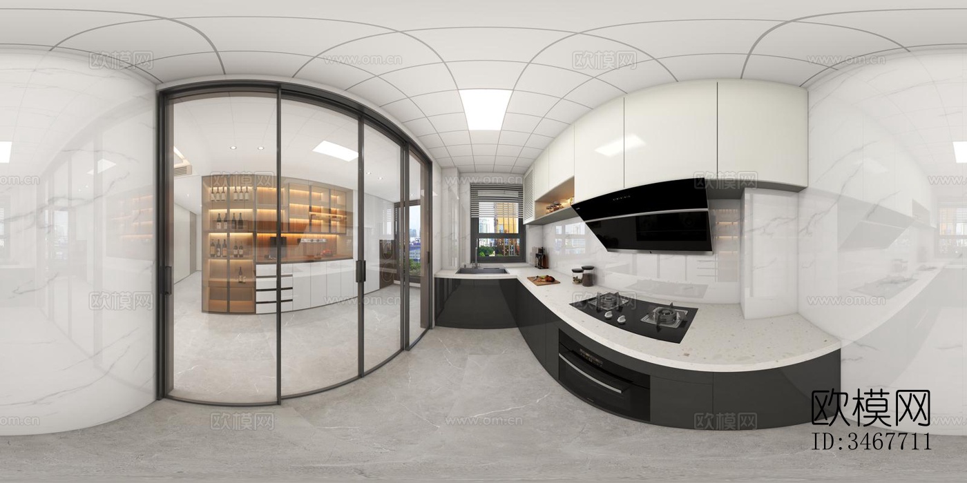 现代大平层效果图下载（渲染图1）