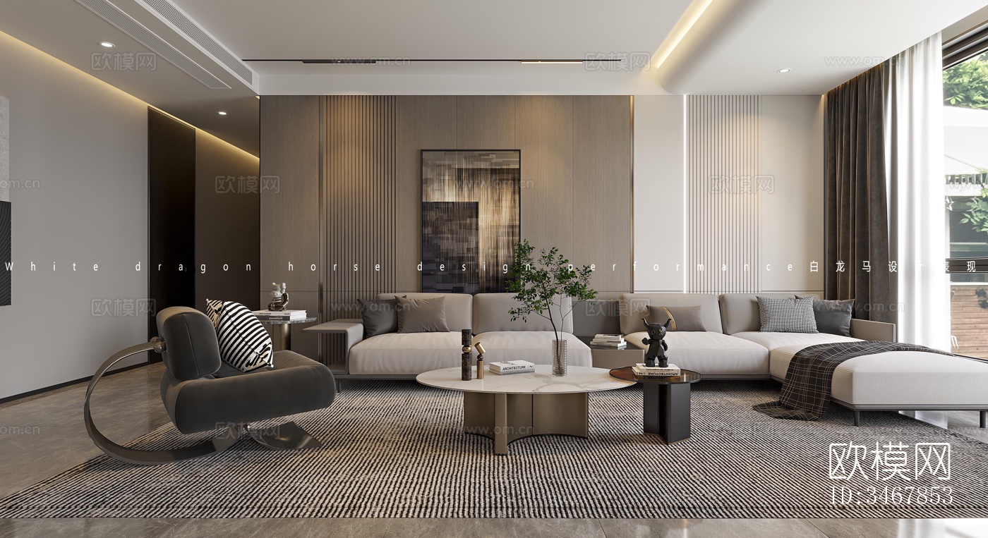 现代大平层效果图下载（渲染图4）