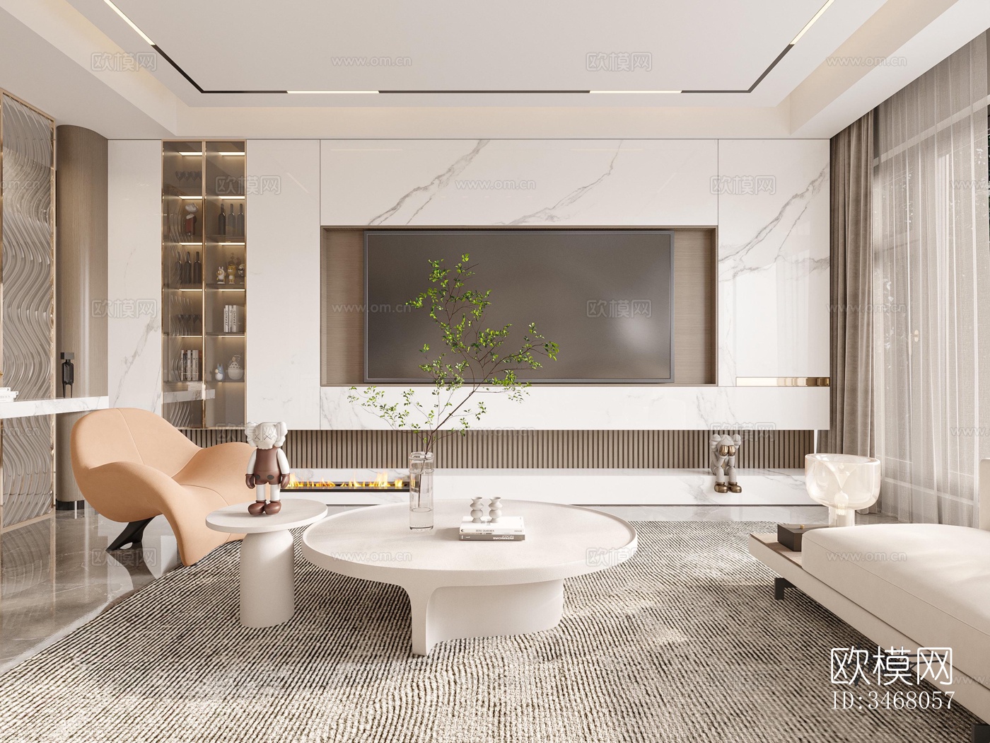 现代大平层效果图下载（渲染图1）