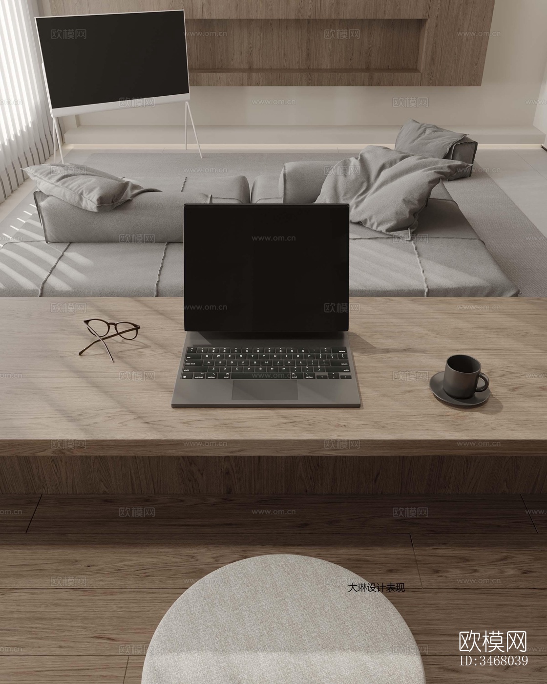 现代大平层效果图下载（渲染图3）