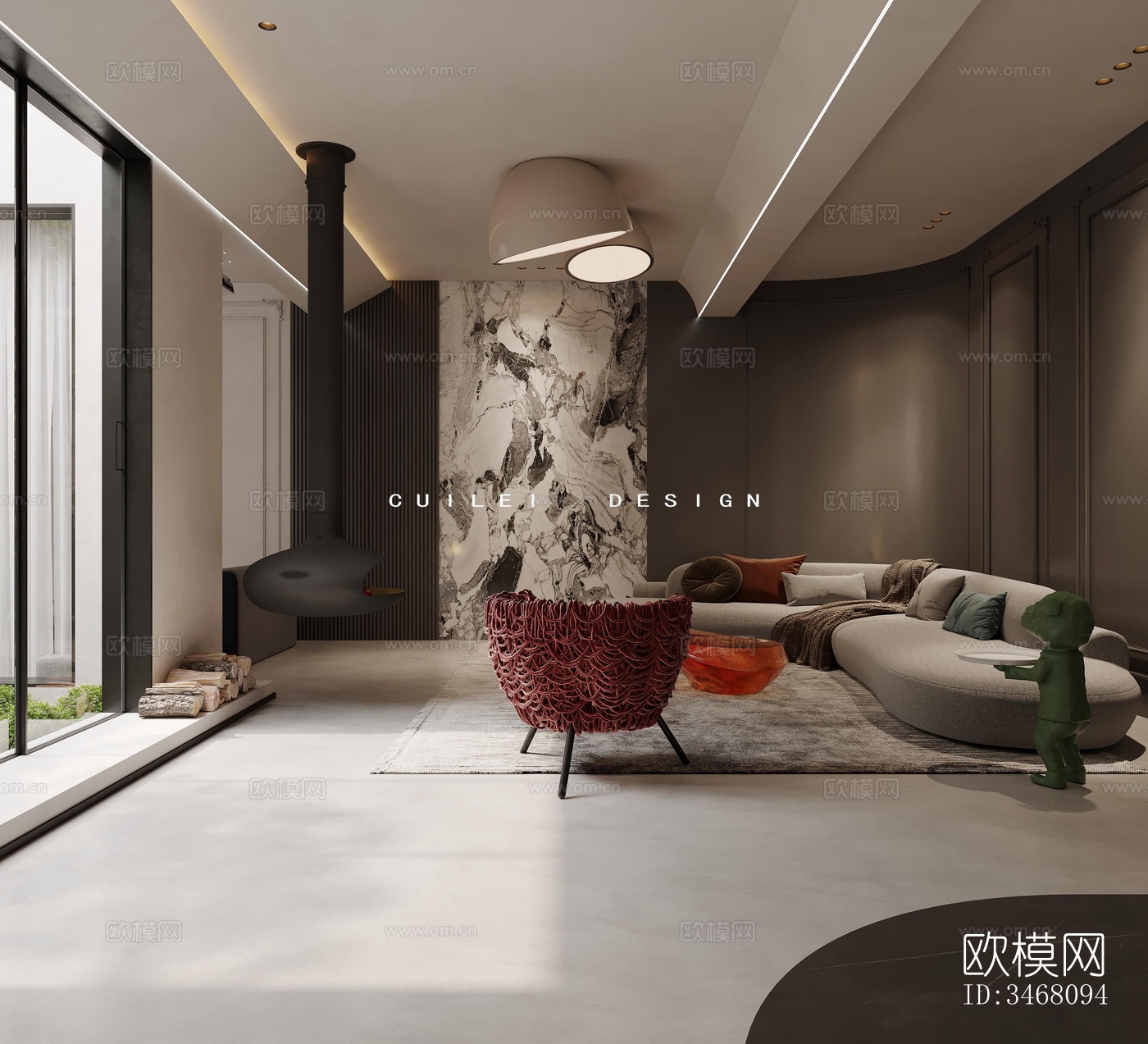 现代大平层效果图下载（渲染图8）