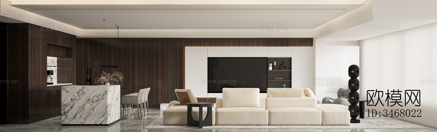 现代大平层效果图下载（渲染图3）