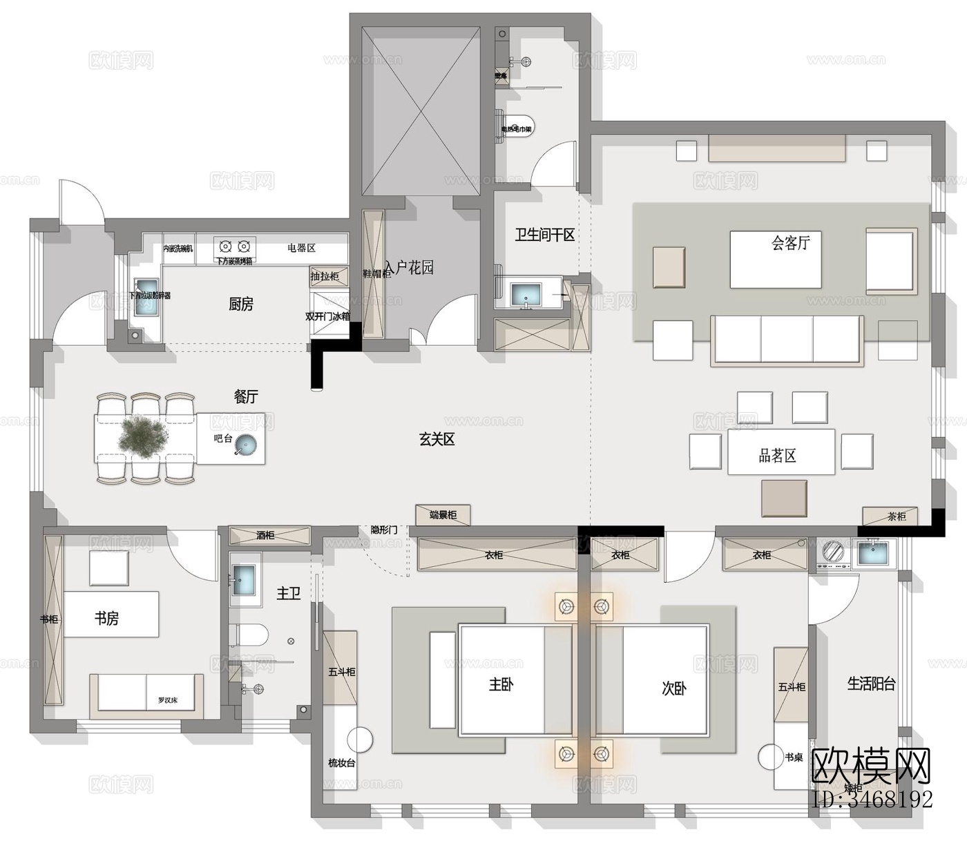 现代大平层效果图下载（渲染图1）