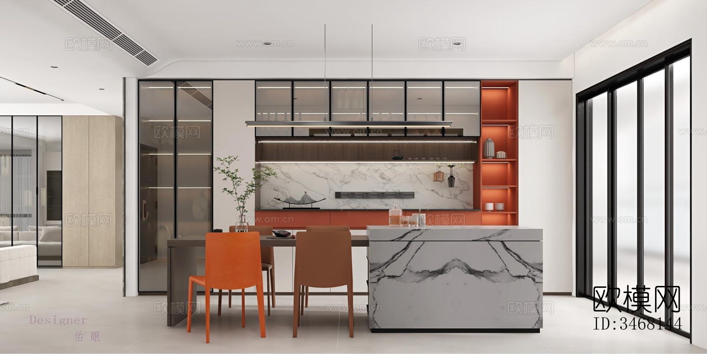 现代大平层效果图下载（渲染图1）