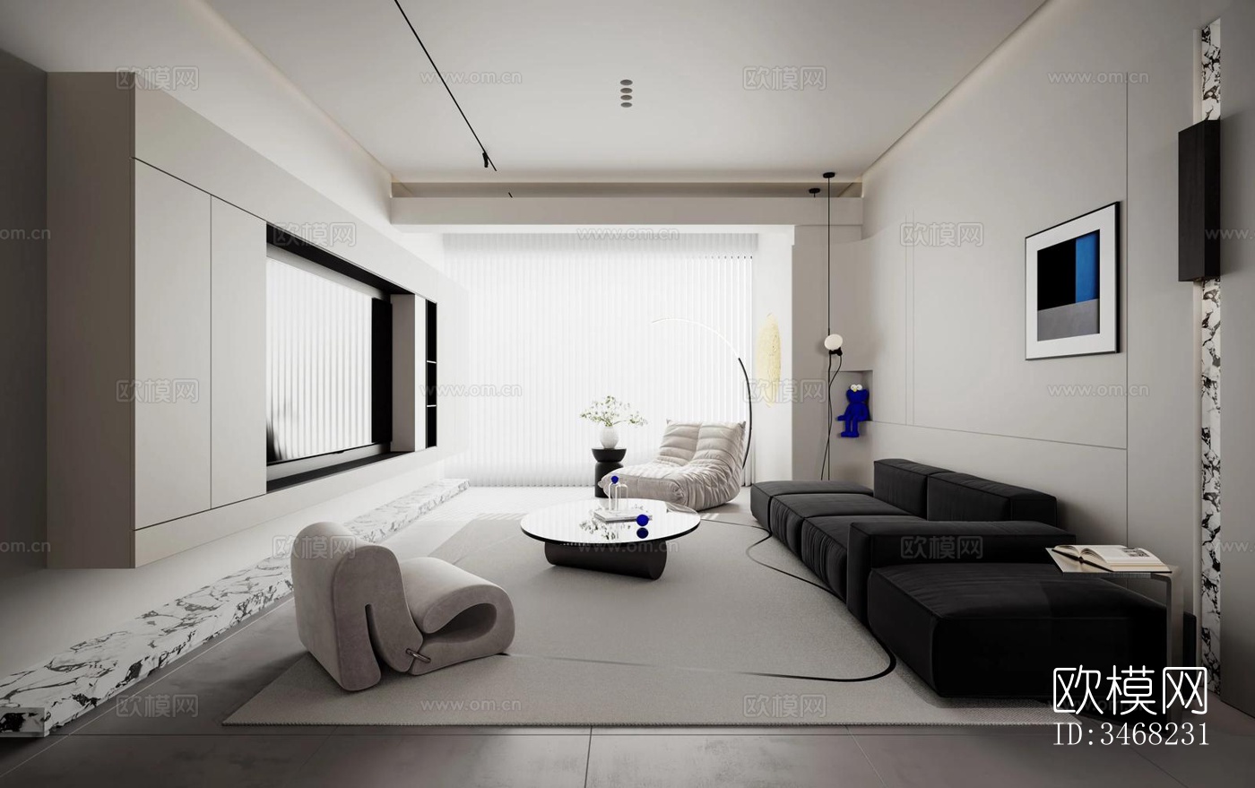 现代大平层效果图下载（渲染图5）