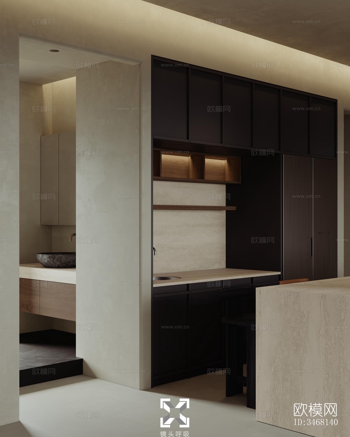 现代大平层效果图下载（渲染图1）