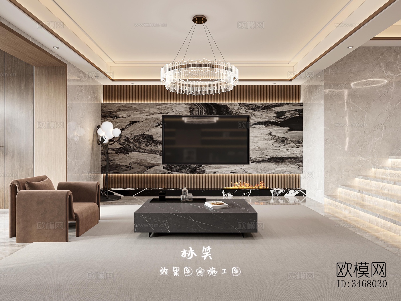 现代大平层效果图下载（渲染图9）