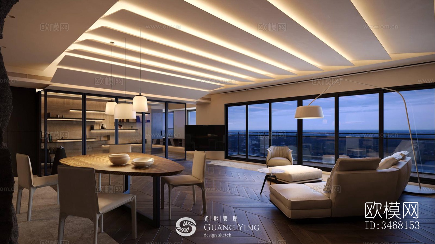 现代大平层效果图下载（渲染图8）