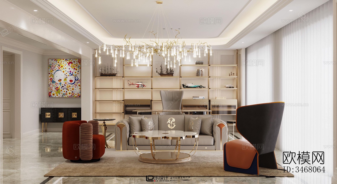 现代大平层效果图下载（渲染图4）