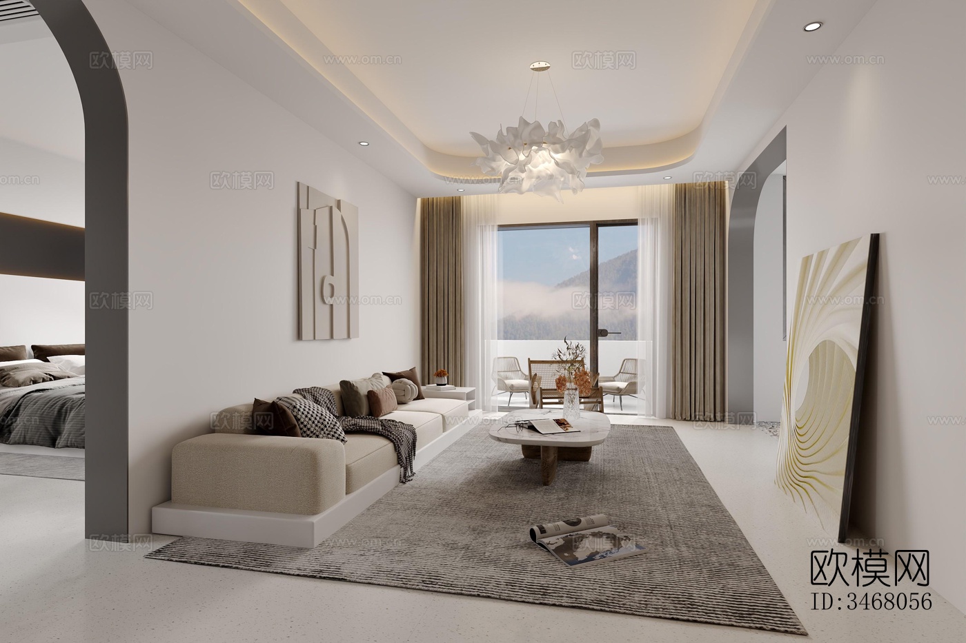 现代大平层效果图下载（渲染图2）