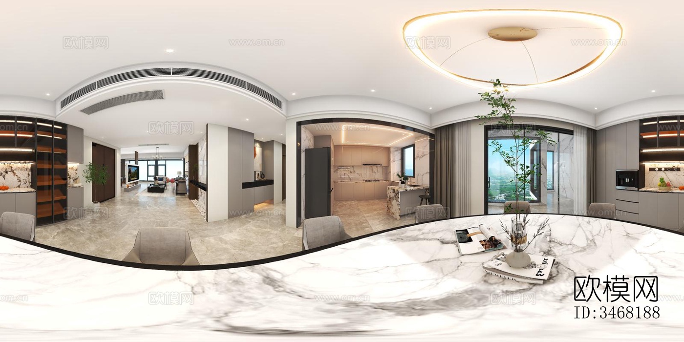 现代大平层效果图下载（渲染图2）