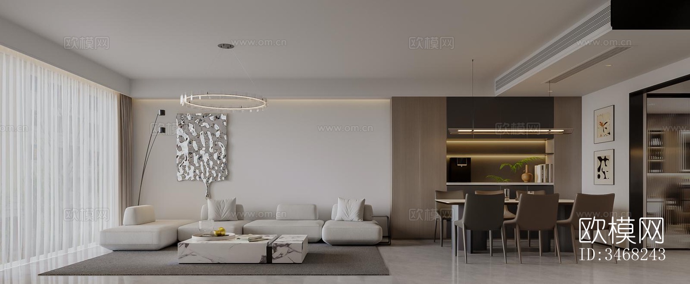 现代大平层效果图下载（渲染图6）