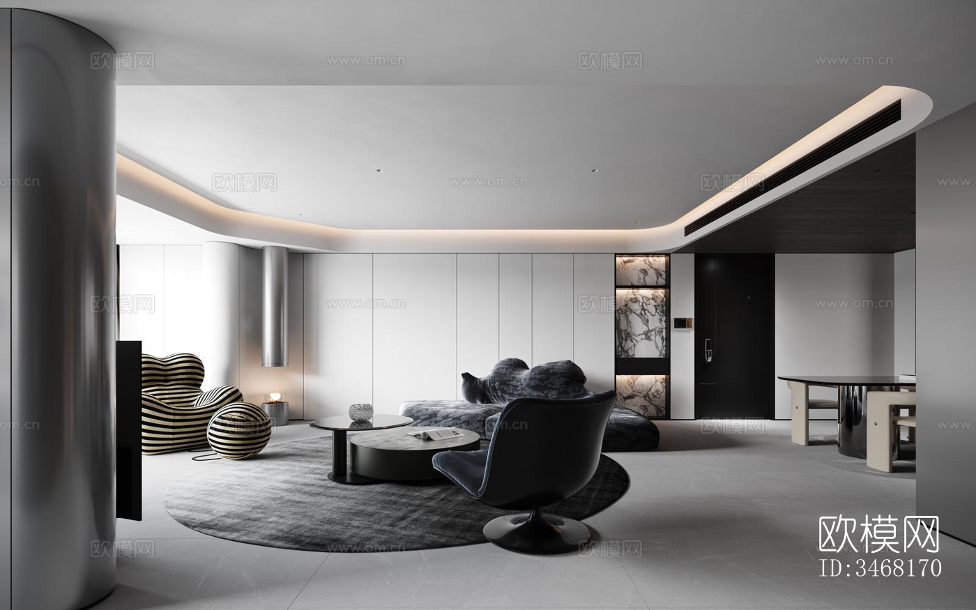 现代大平层效果图下载（渲染图2）