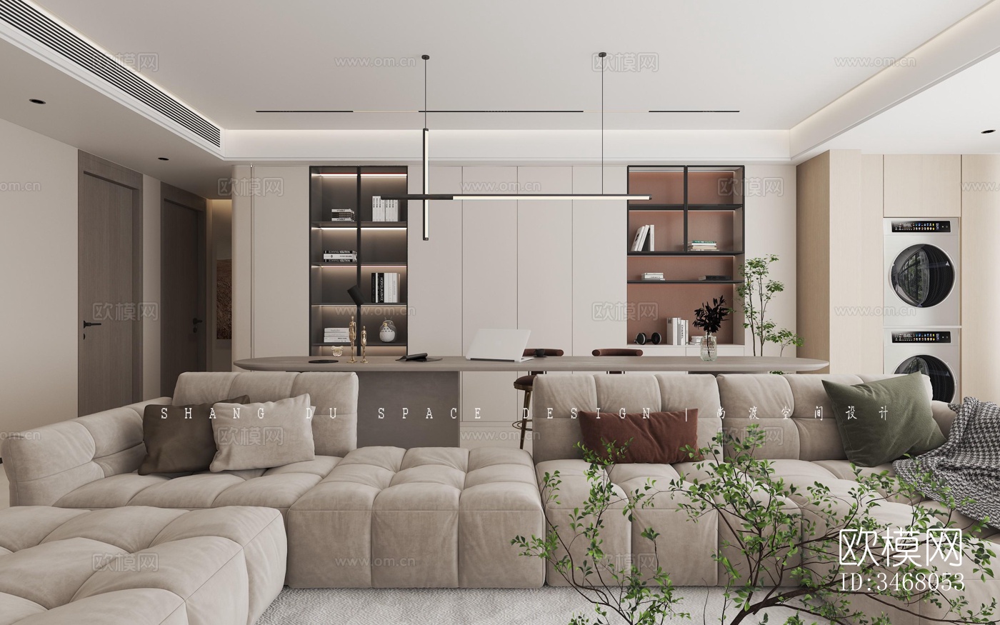 现代大平层效果图下载（渲染图8）