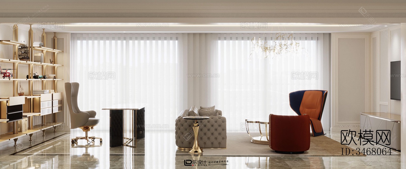 现代大平层效果图下载（渲染图2）