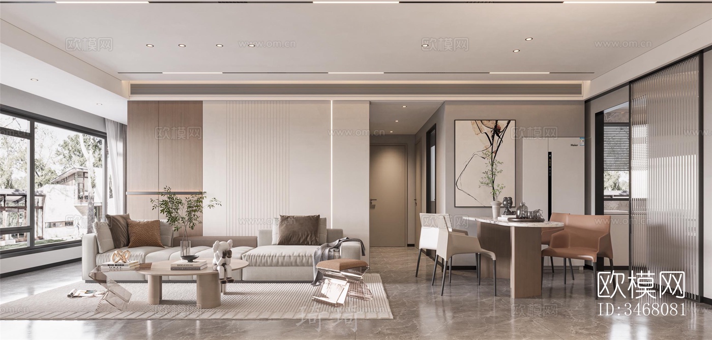 现代大平层效果图下载（渲染图2）