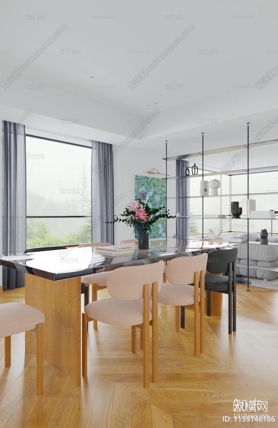 现代大平层效果图下载（渲染图1）