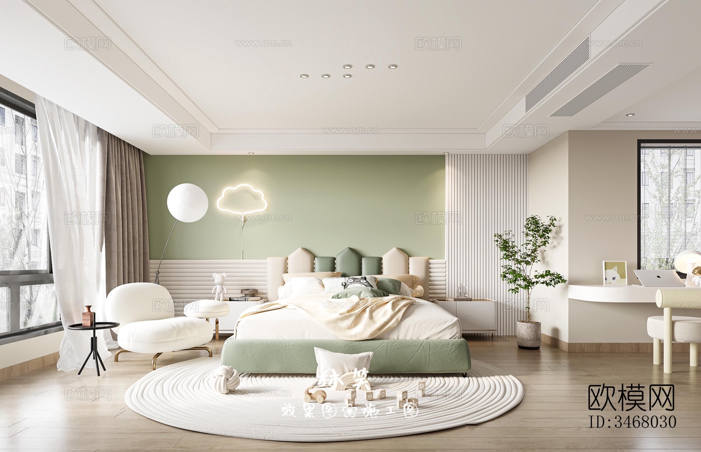 现代大平层效果图下载（渲染图3）