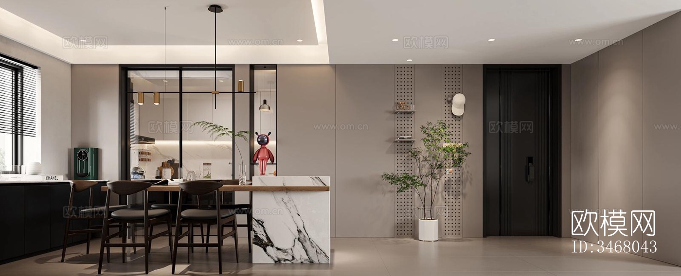 现代大平层效果图下载（渲染图1）