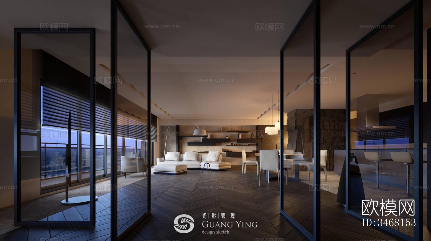 现代大平层效果图下载（渲染图5）