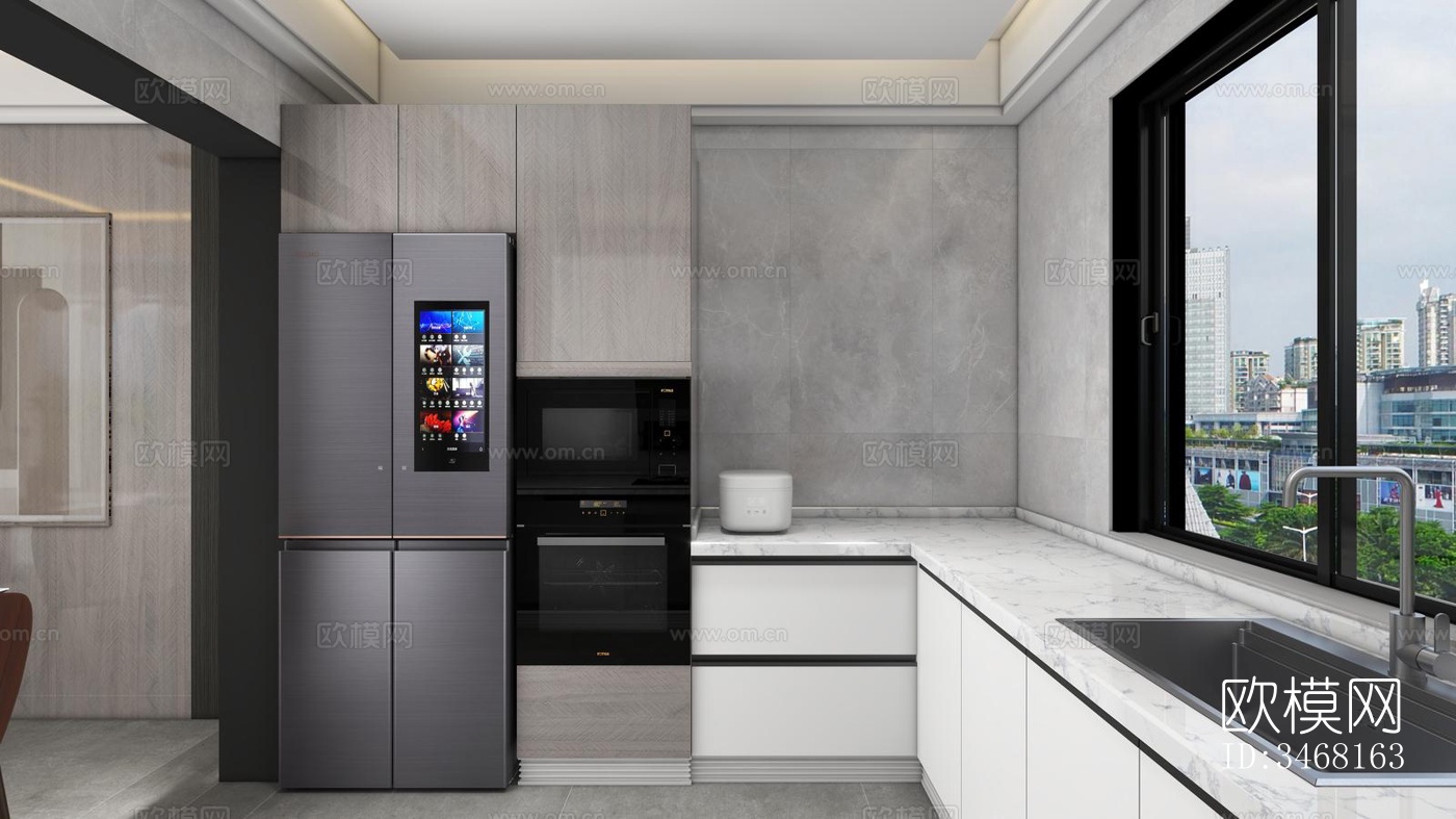 现代大平层效果图下载（渲染图2）