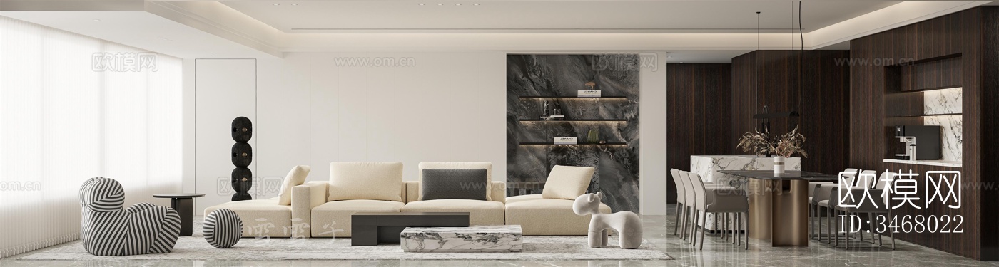 现代大平层效果图下载（渲染图2）