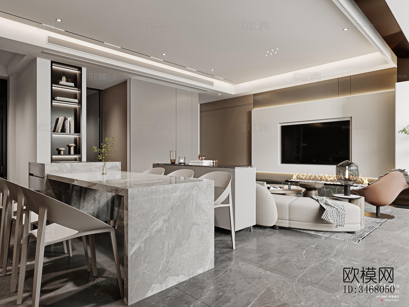 现代大平层效果图下载（渲染图3）