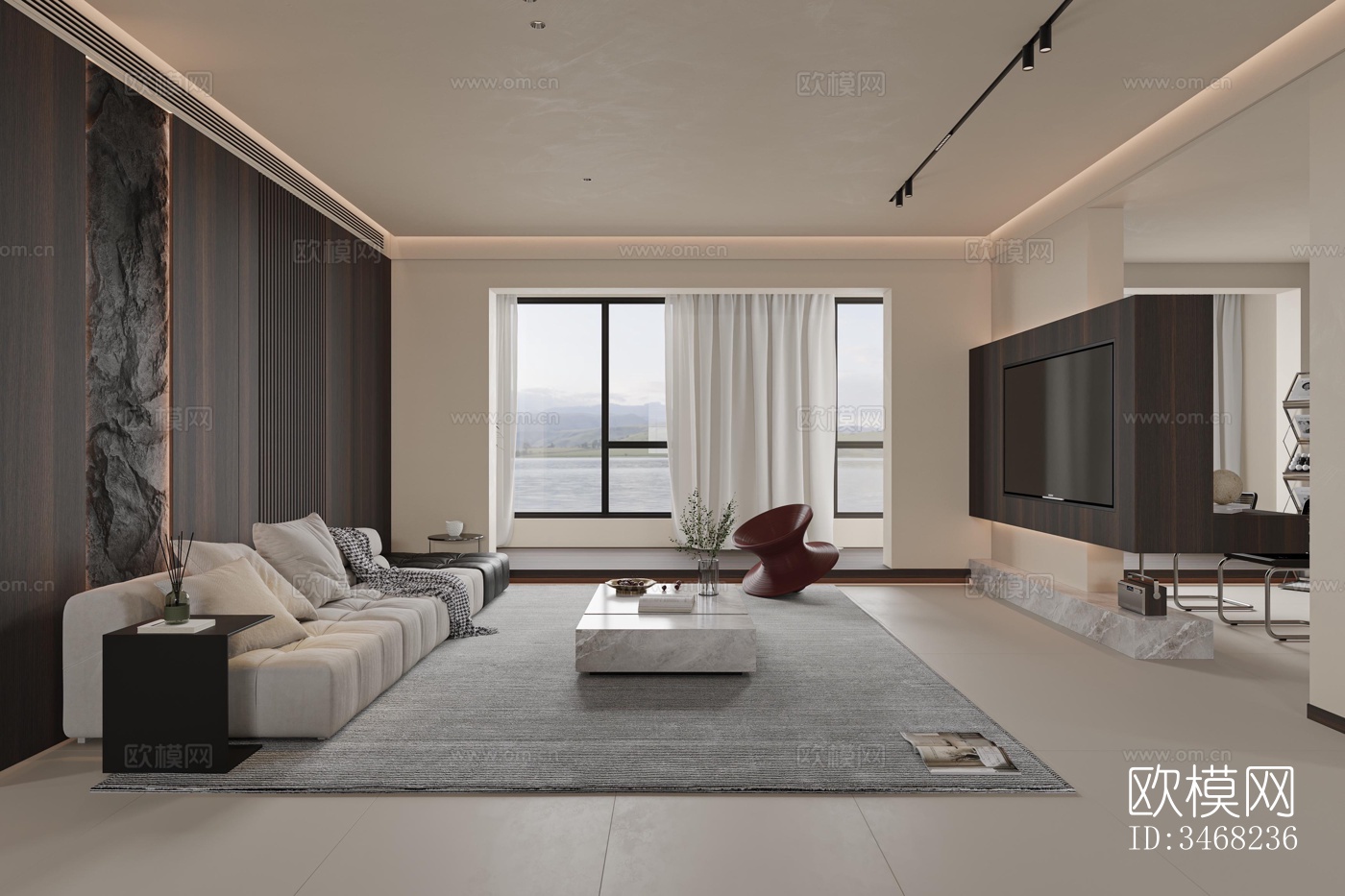 现代大平层效果图下载（渲染图9）