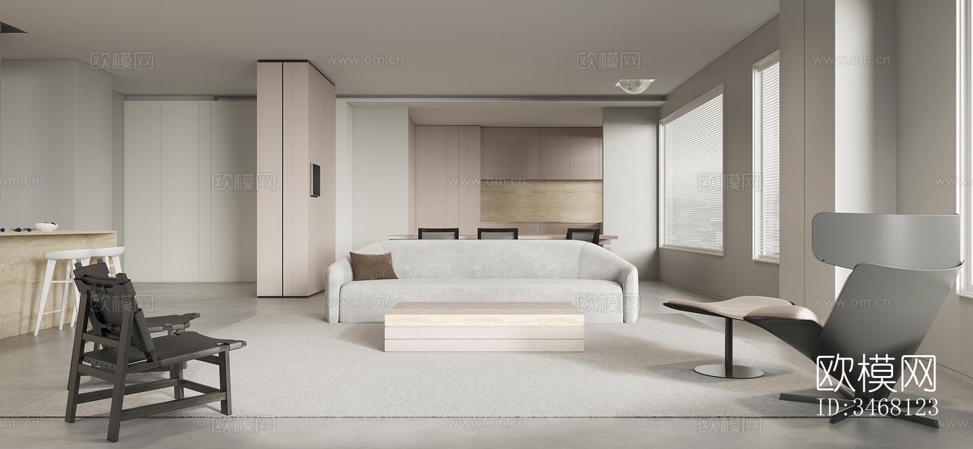 现代大平层效果图下载（渲染图5）