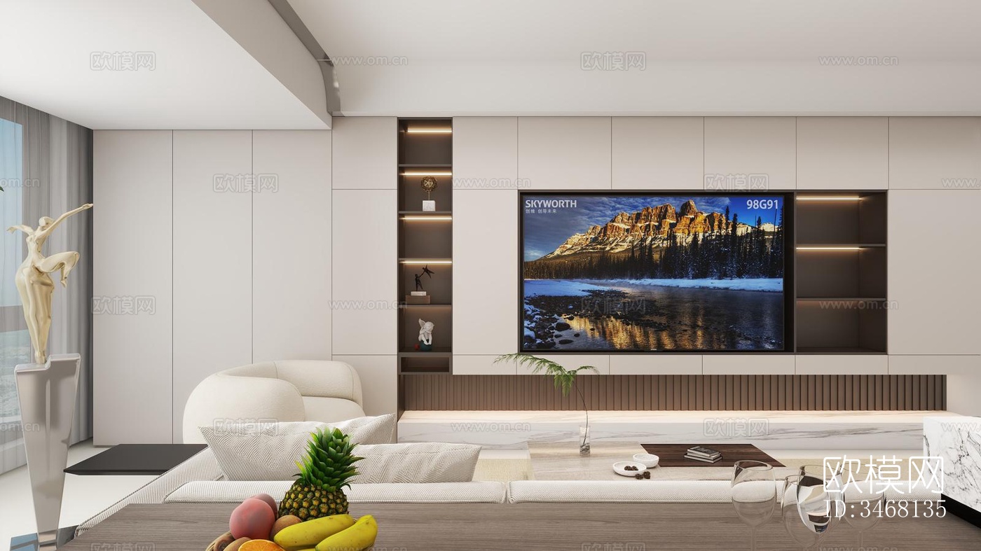 现代大平层效果图下载（渲染图1）